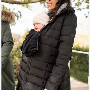 Seraphine Black 3-in-1 Maternity And Babywearing Long Puffer Coat With A Zip-On